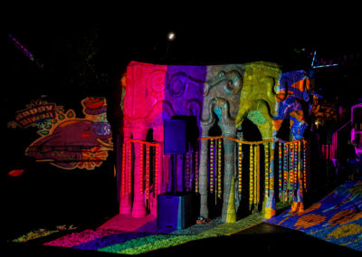 Rainbow lights flowing off the mural