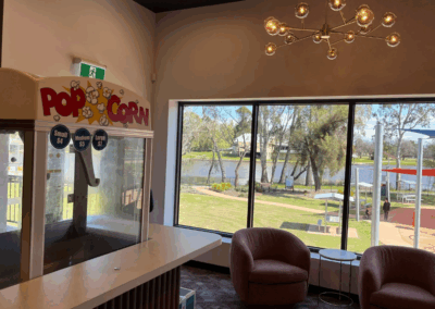 Popcorn machine with a view of the Benalla Lake